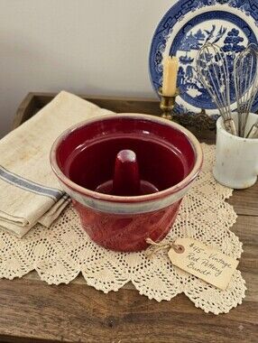 VTG Tumbleweed Pottery Monkey Bread Baker Bundt Cake Pan Glazed Stoneware Red